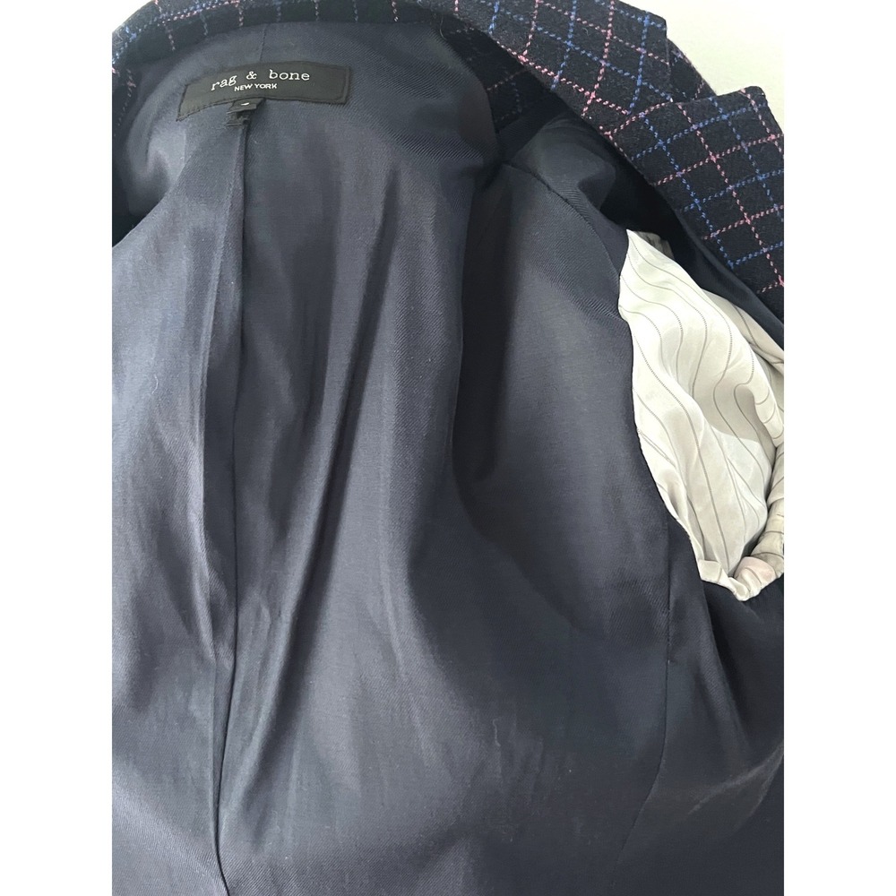 Rag & Bone Navy Pink Windowpane Plaid Wool Blend Blazer Jacket Size 4 New York - Picture 6 of 7